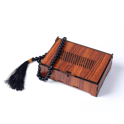 4 in 1 Attar Gift Set – Black, White, Ameer & Blue Oud + 33 Beads Tasbih in Wooden Box